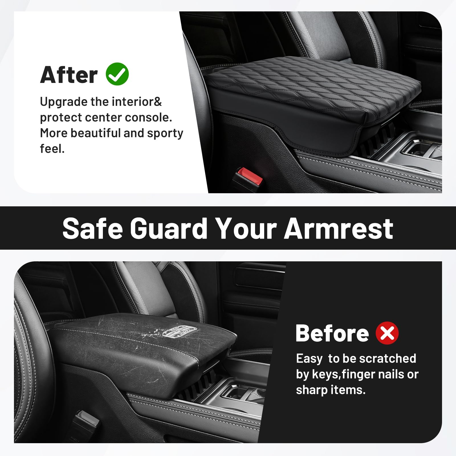 Autorder precise fit minimizes wrinkles on the Ram center console