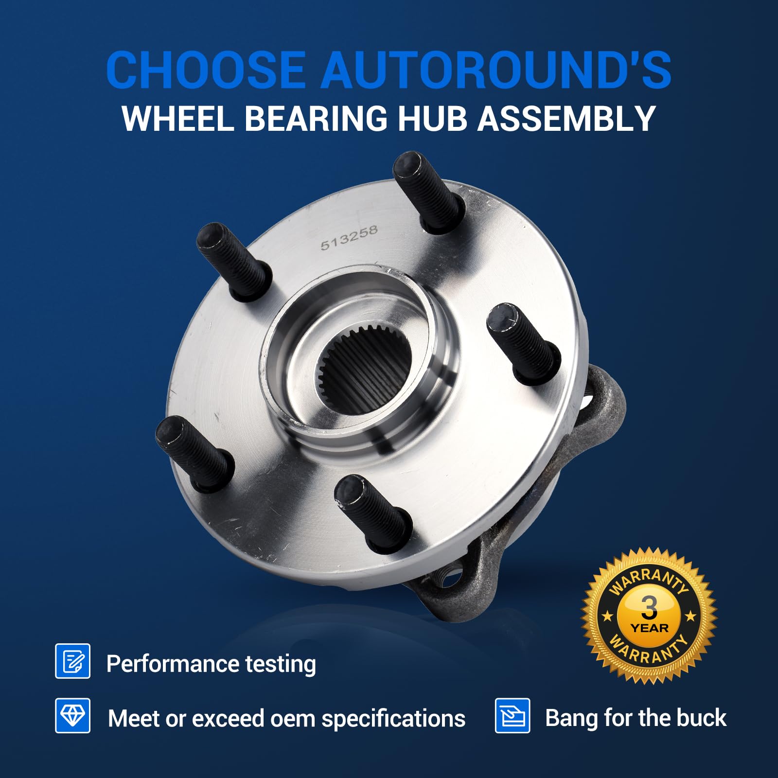 Autoround 513258 ABS hub with sensor interface supports accurate wheel speed readings.