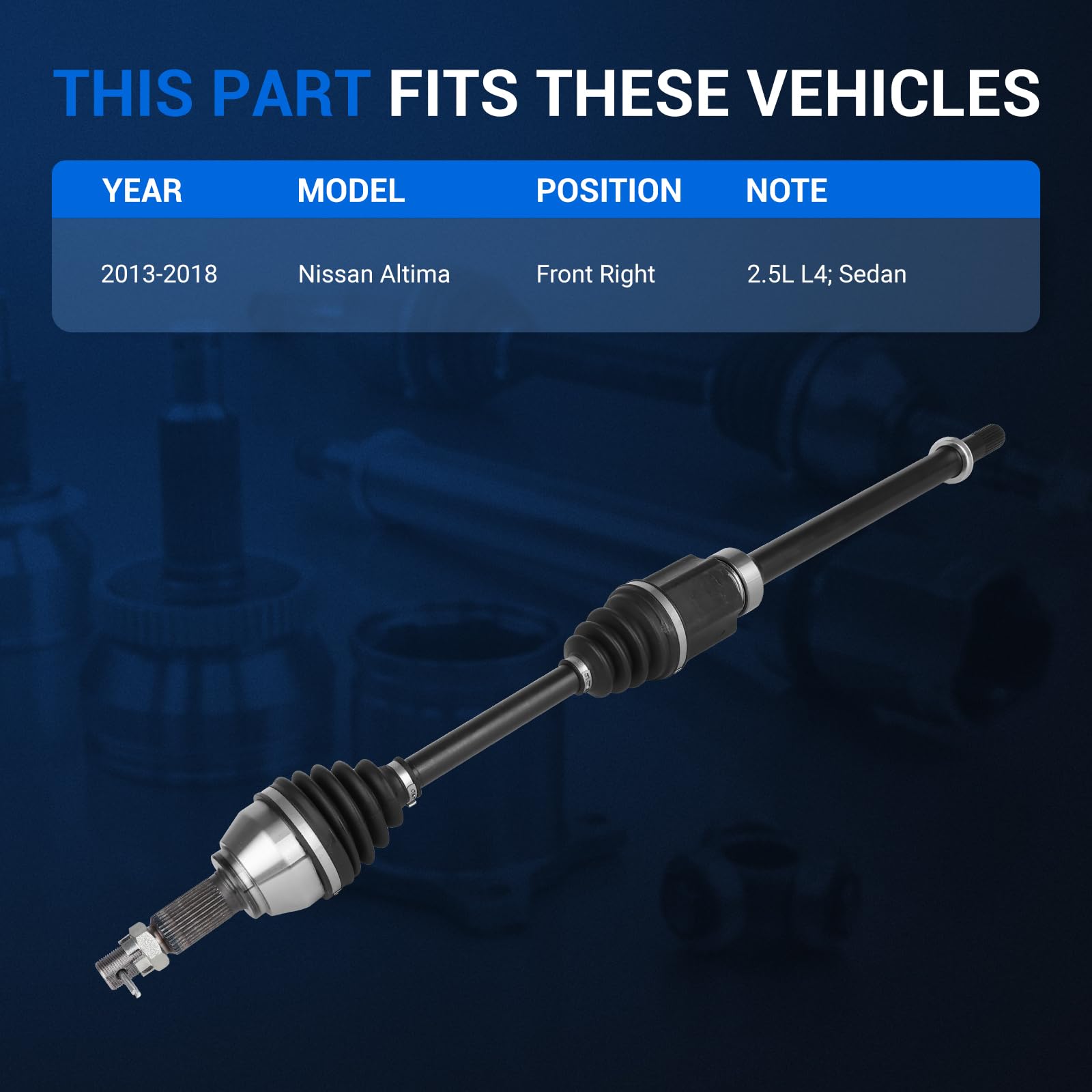 Autoround CV axle assembly side view for Altima, reliable performance for 2.5L engine.