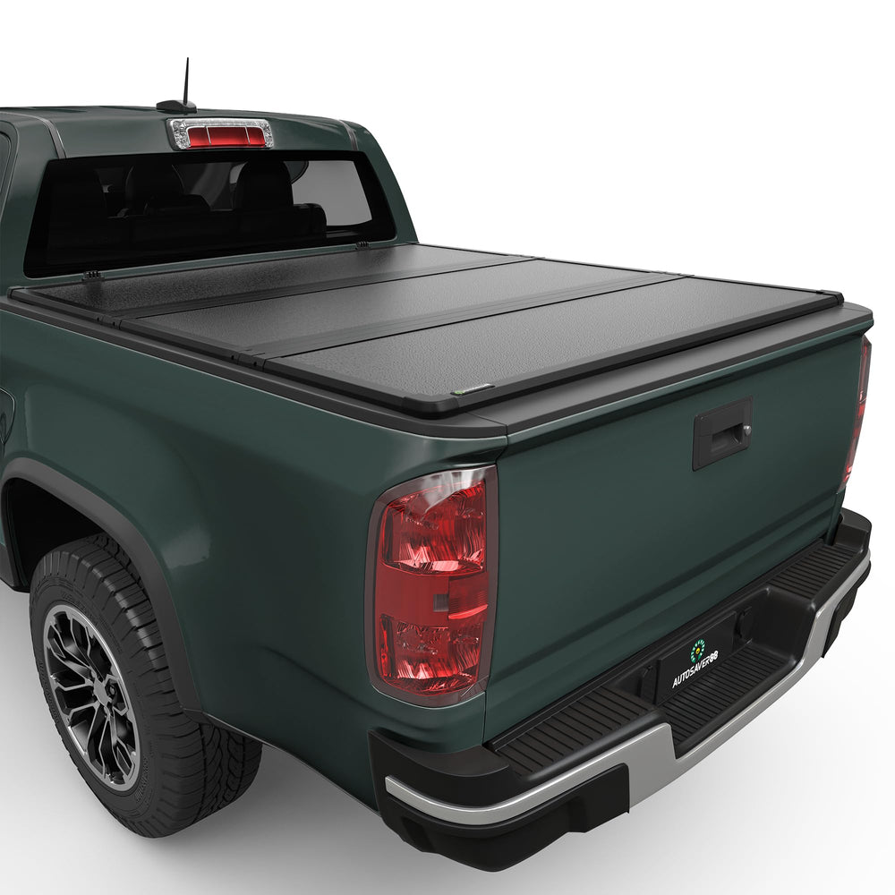 AUTOSAVER88 FRP hard tri-fold tonneau on Chevy Colorado/Canyon bed with enhanced fit and protection.