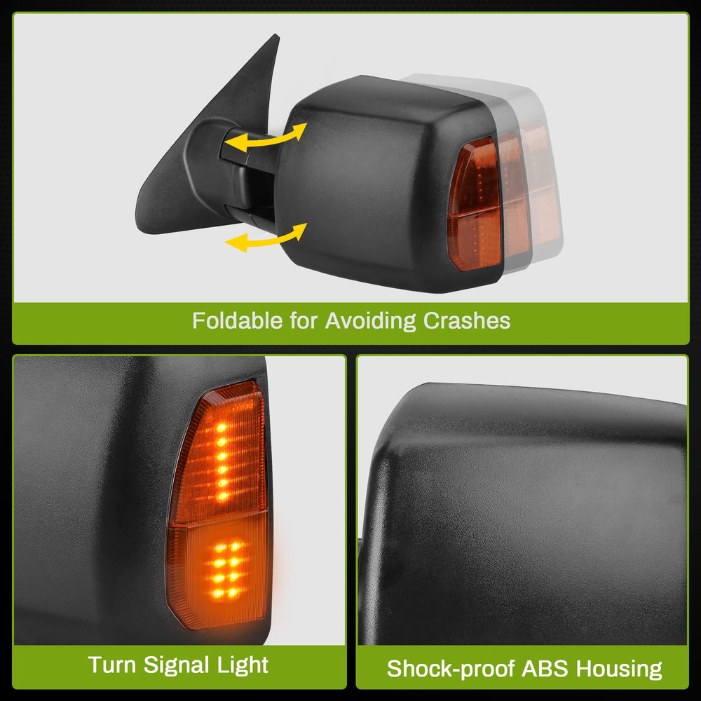 Autosaver88 tow mirrors fold and extend for compact storage and wider view.
