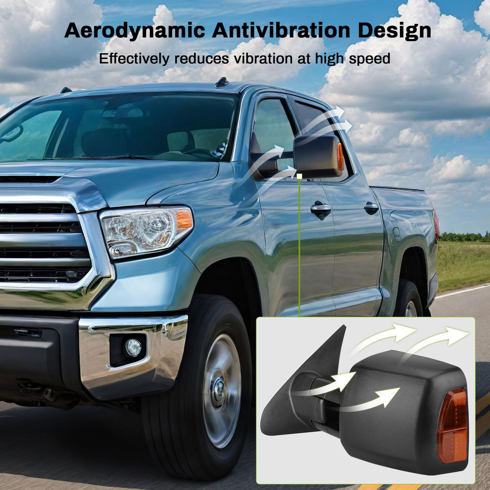 Passenger-side Autosaver88 mirror complements broader visibility while towing.