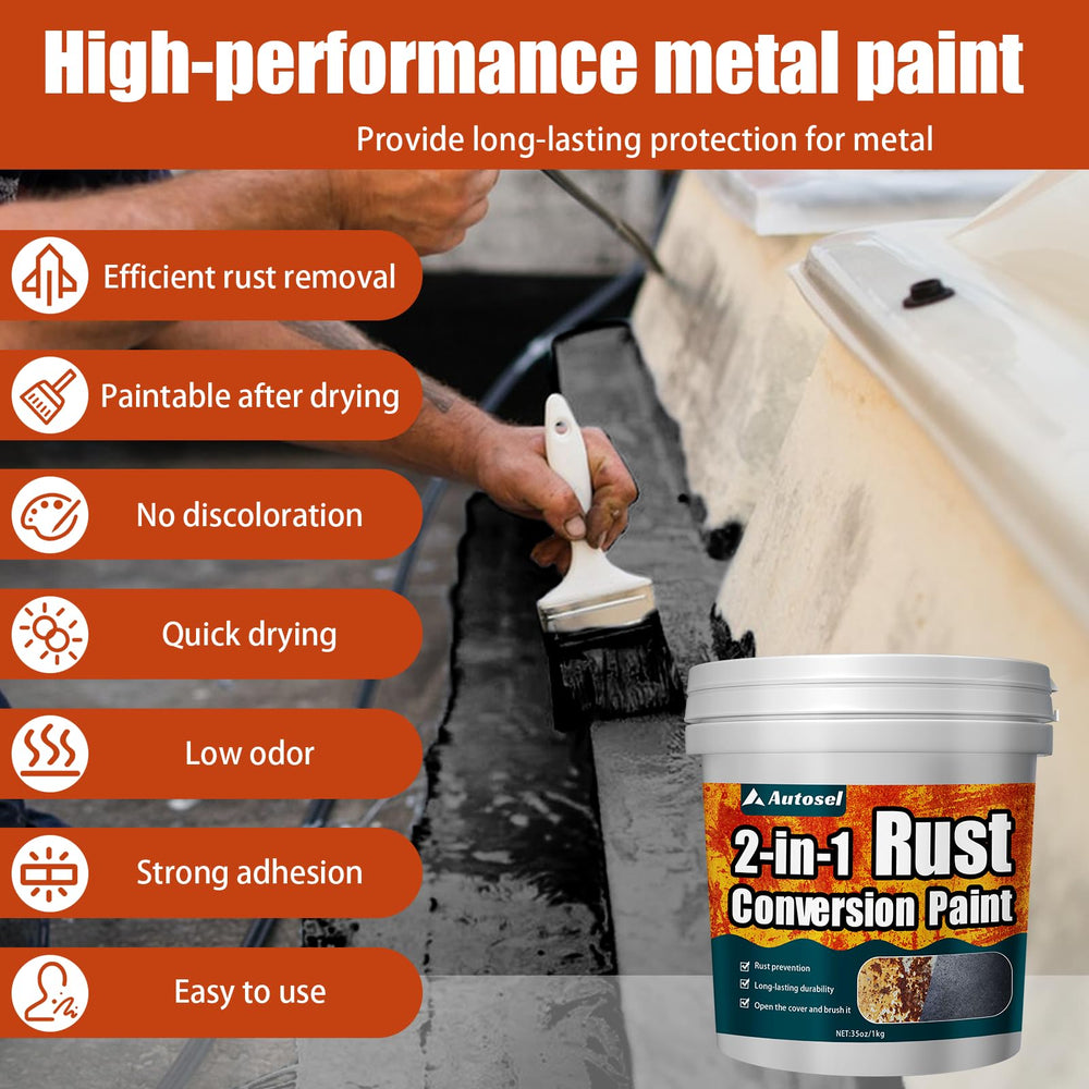 Autosel brush-on application demonstrates easy rust treatment with direct-to-metal coverage.