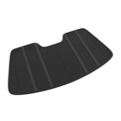Autotech Park foldable sunshade, side view, blocking sun to protect seats and steering wheel.