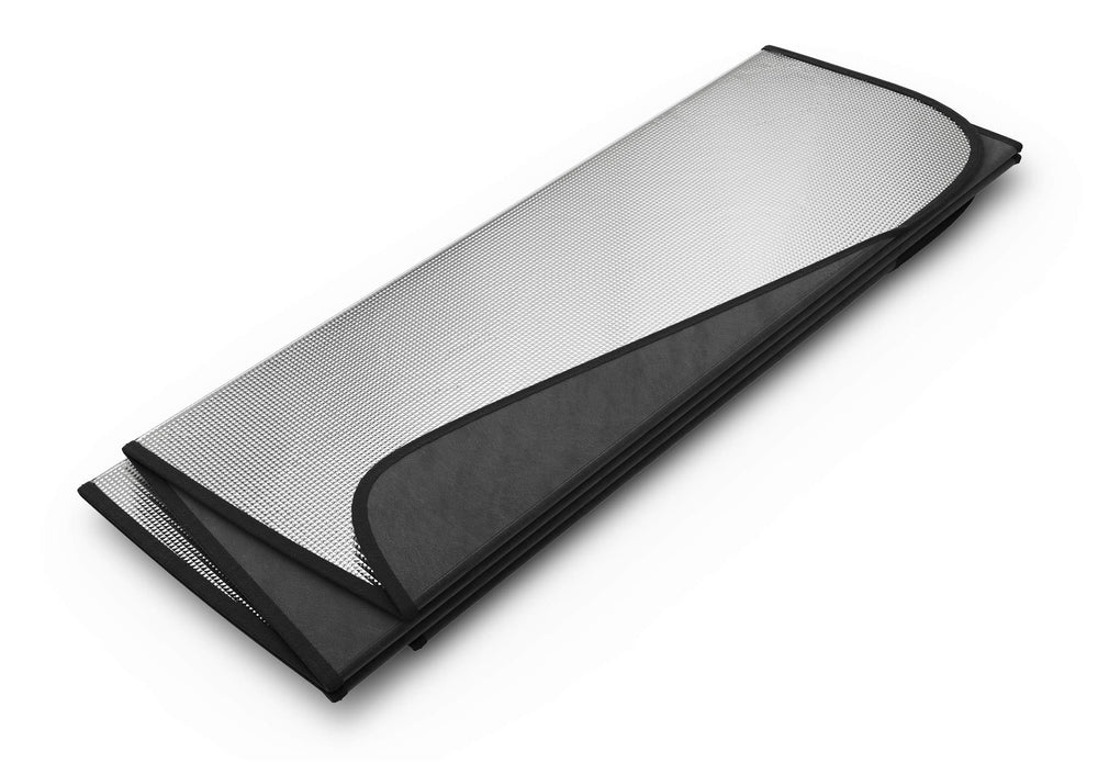 Autotech Park foam-core, triple laminate sunshade seen from interior, indicating strong insulation.