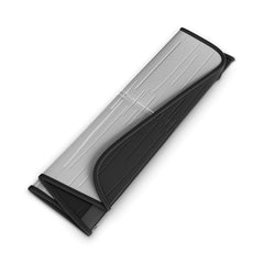 Sunshade with four metal plates resists sagging in heat.