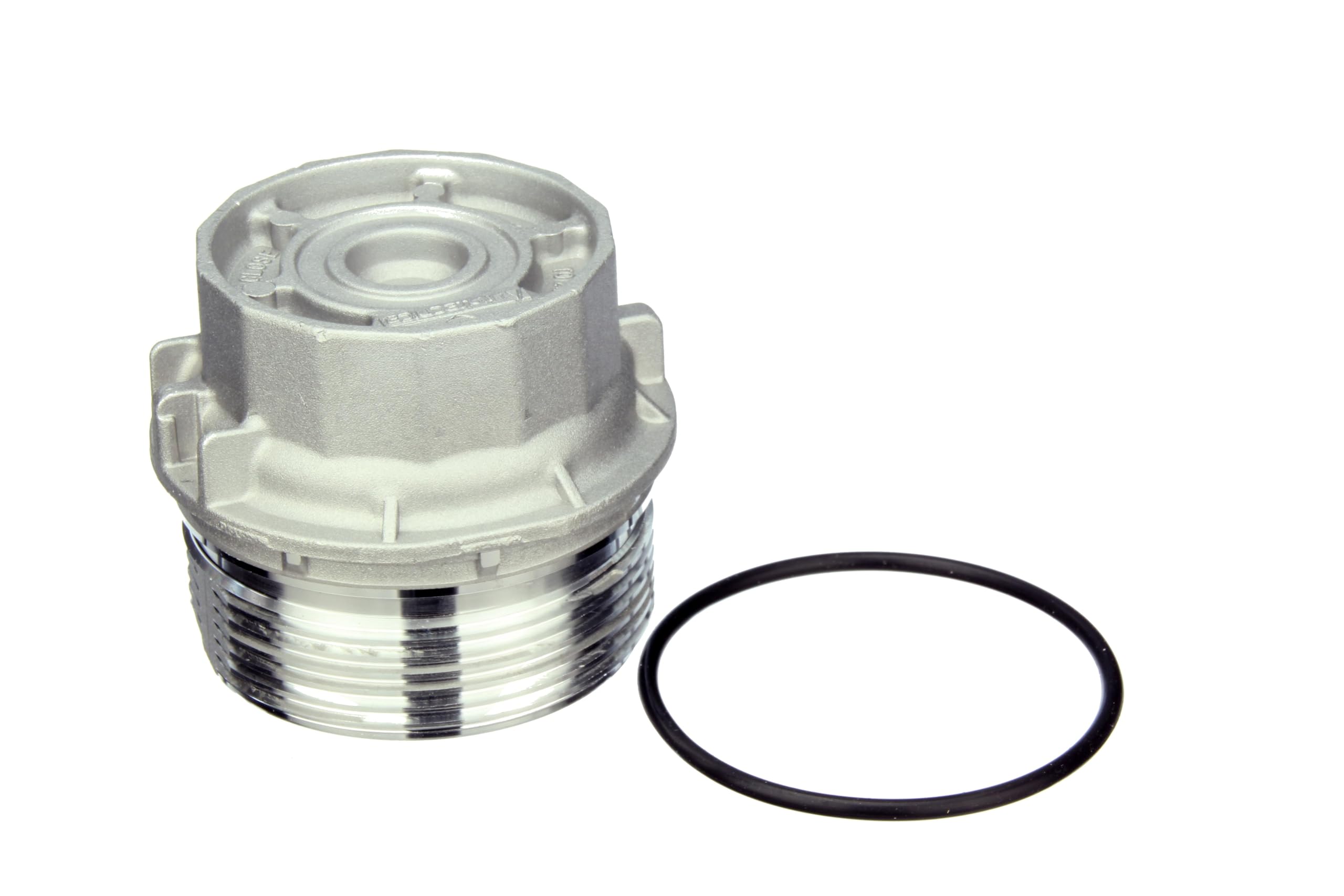 Autotecnica aluminum oil filter cover cap durable finish resists heat and corrosion.