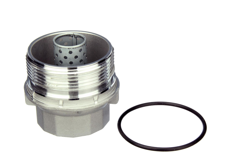 Autotecnica aluminum oil filter cover cap side view reveals robust construction.