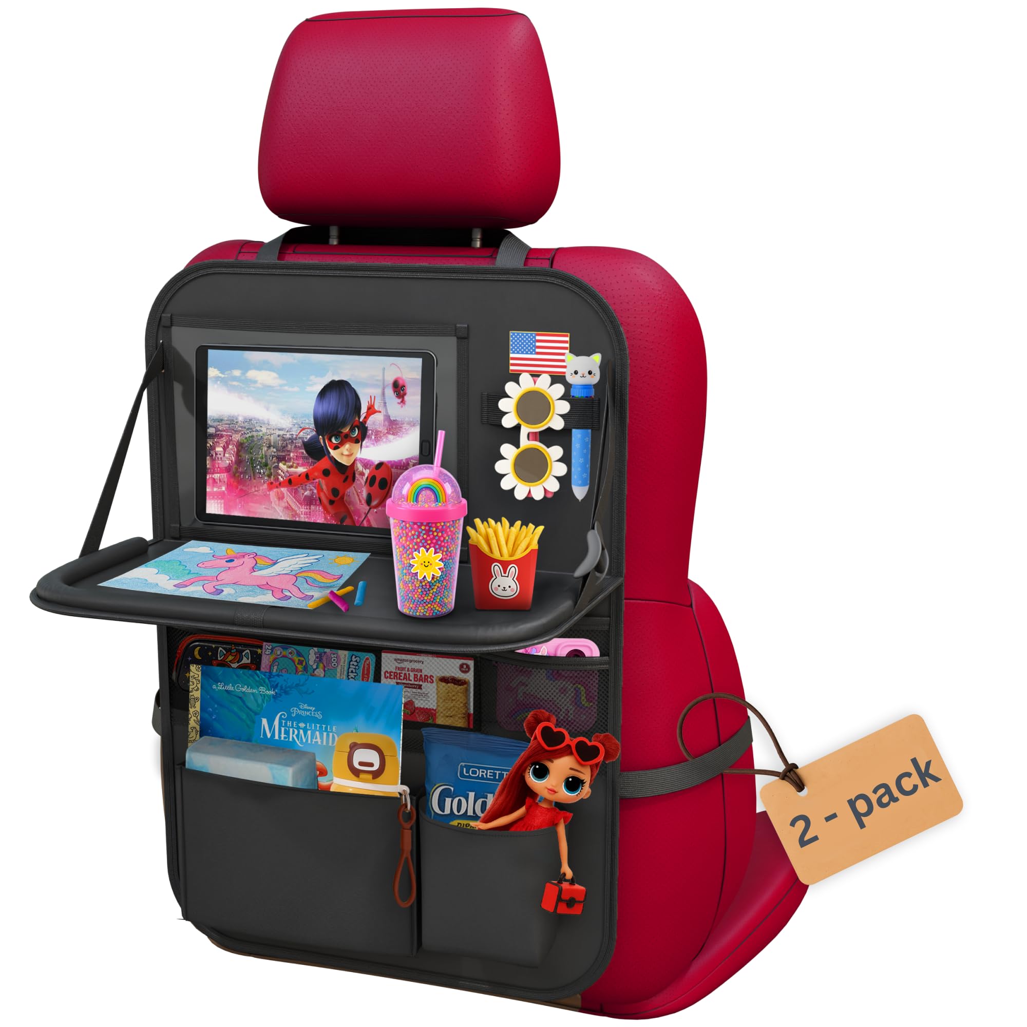 AutoUS car backseat organizer with tablet holder keeps devices within easy reach