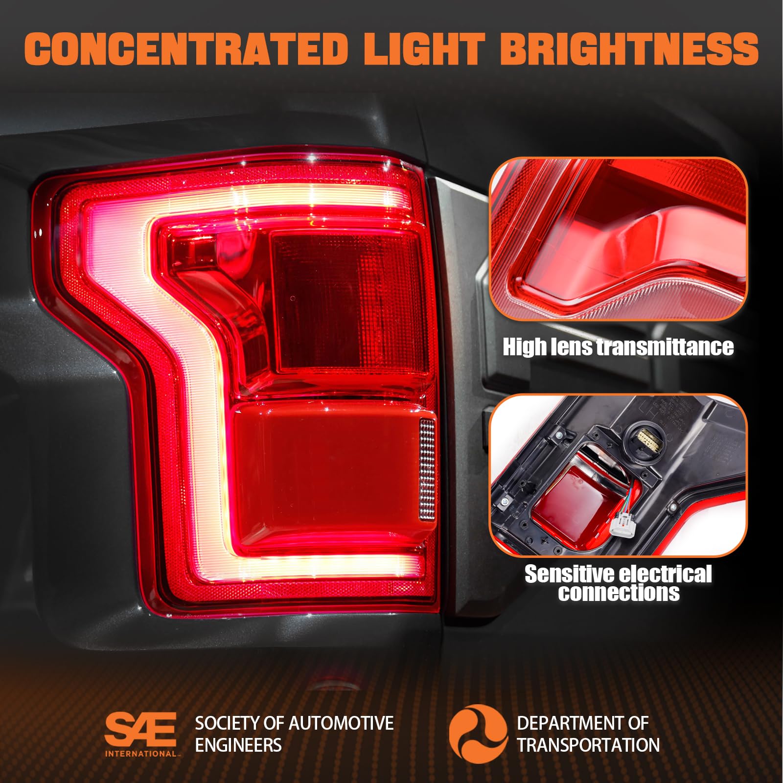 Autoverve taillight lens close-up with high light transmission