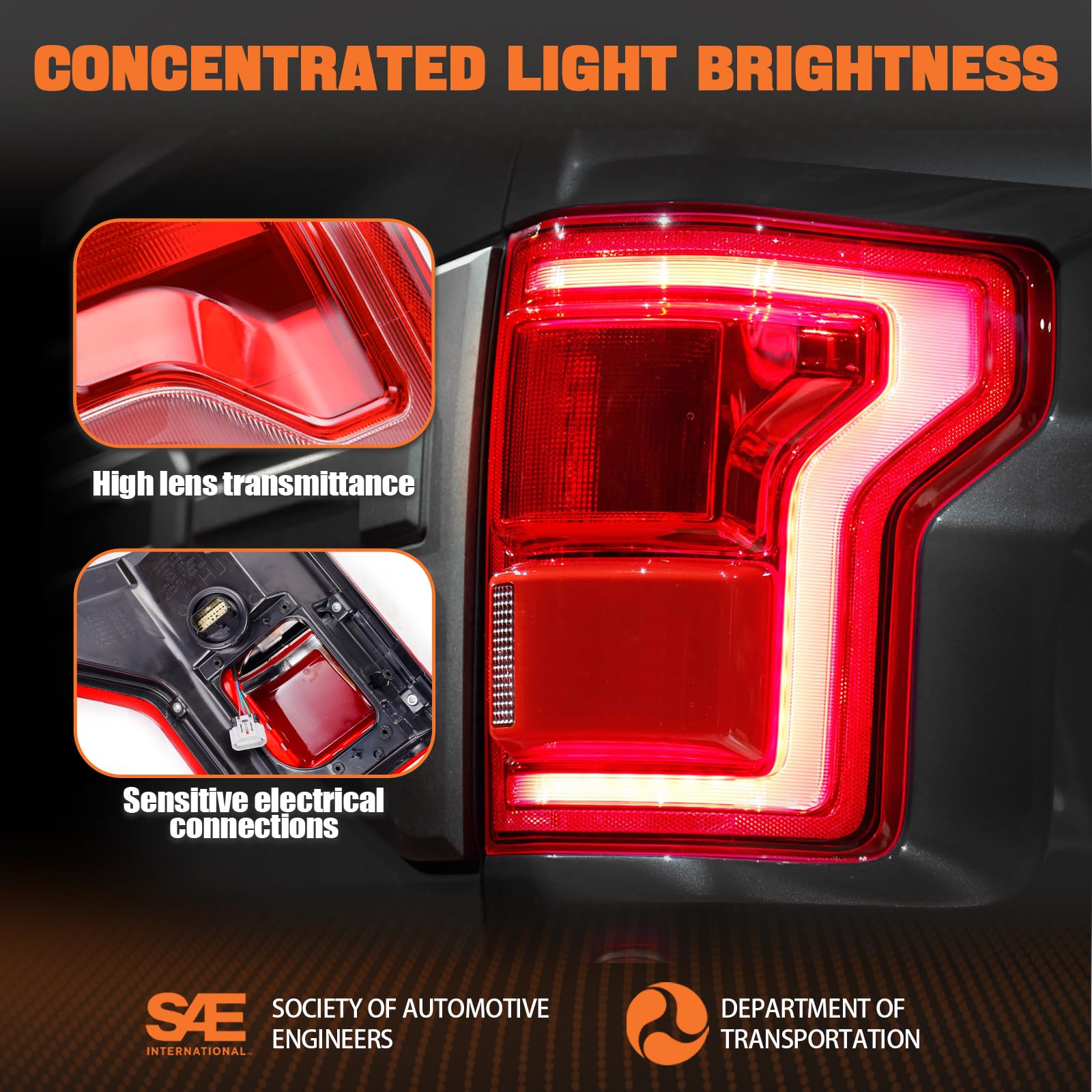 Autoverve tail light lens crystal clear for bright, even transmission.