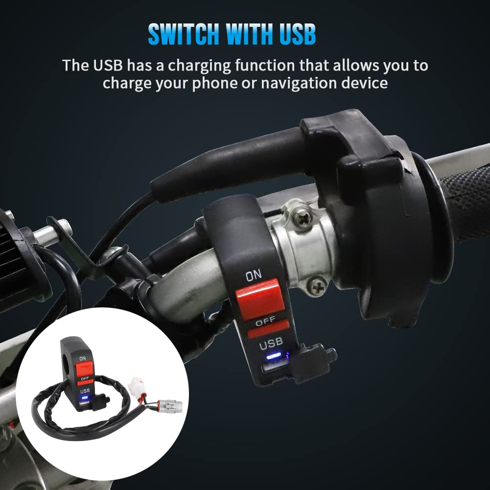 AUTOVIC USB switch enables charging while you ride.