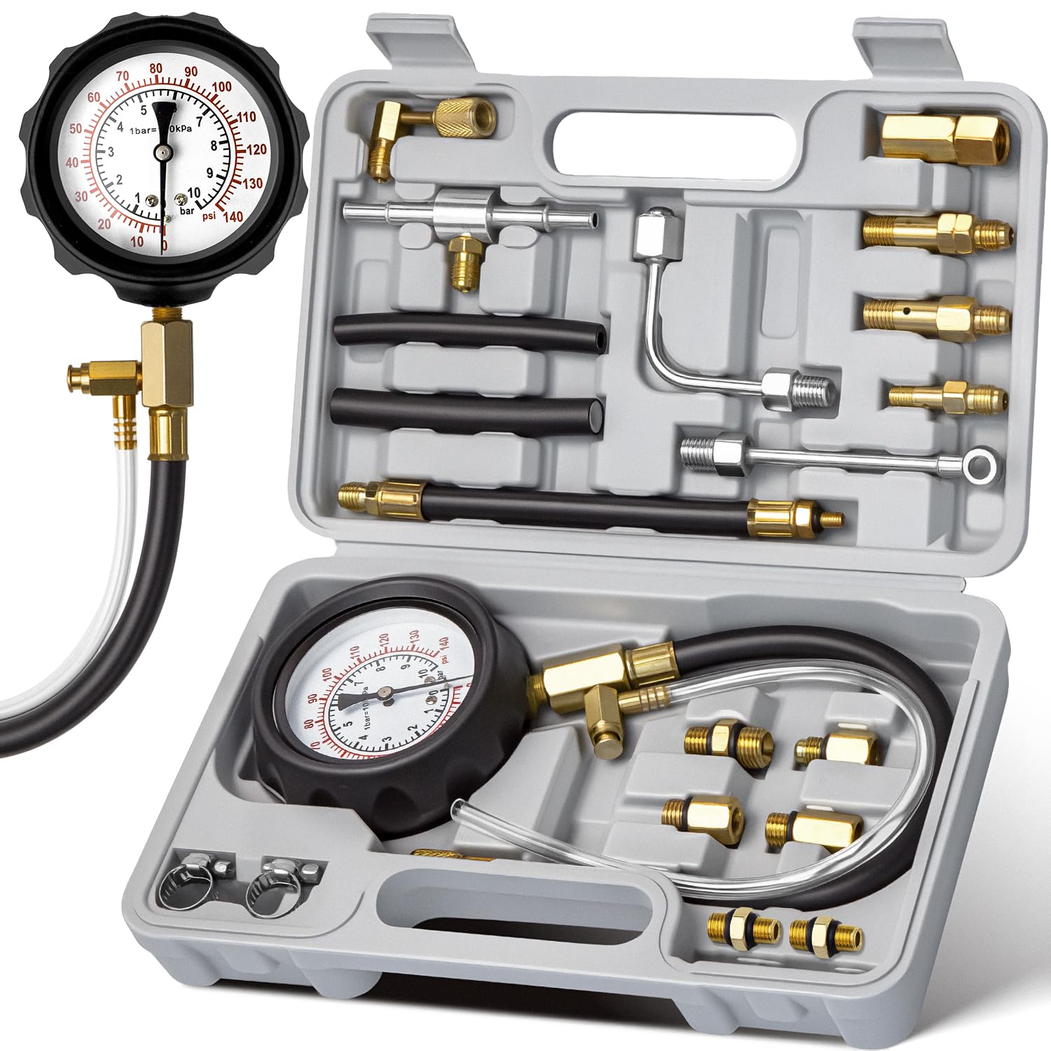 AUTOWN Fuel Pressure Tester Kit dial gauge for precise readings 0-140 PSI