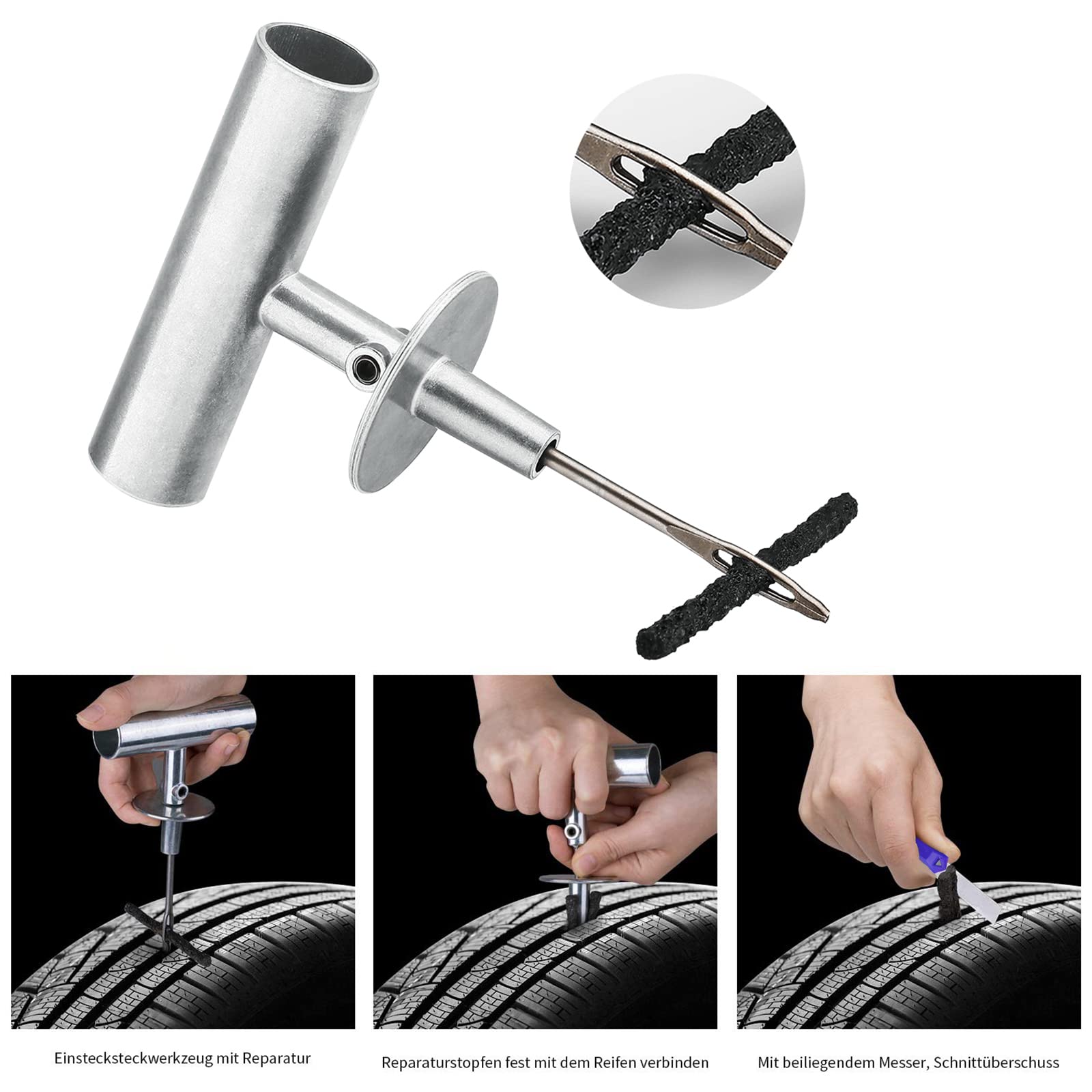 AUTOWN kit in use on car tire enabling quick temporary puncture fix