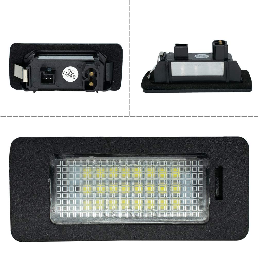 AUTOXBERT LED license plate light closeup shows bright 6000K xenon white output.