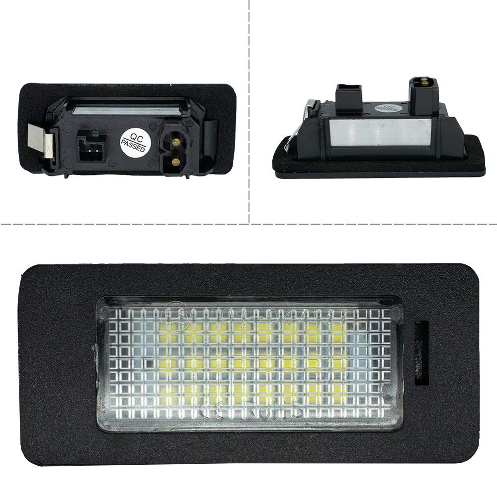 AUTOXBERT LED license plate light closeup shows bright 6000K xenon white output.