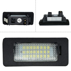 AUTOXBERT LED license plate light closeup shows bright 6000K xenon white output.