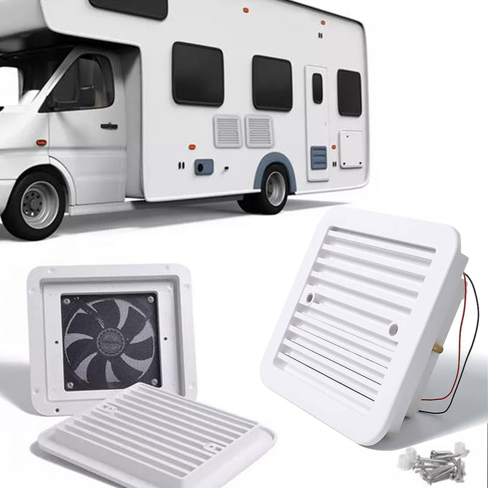 AUTOXBERT RV side vent fan exterior view with compact, quiet airflow for caravans.