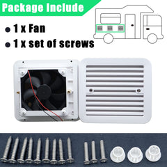 AUTOXBERT RV vent fan installation close-up shows screws for quick setup.