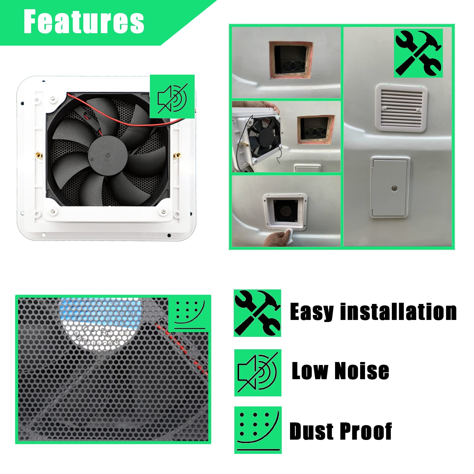 AUTOXBERT vent fan mesh close-up highlights debris protection and safe use.
