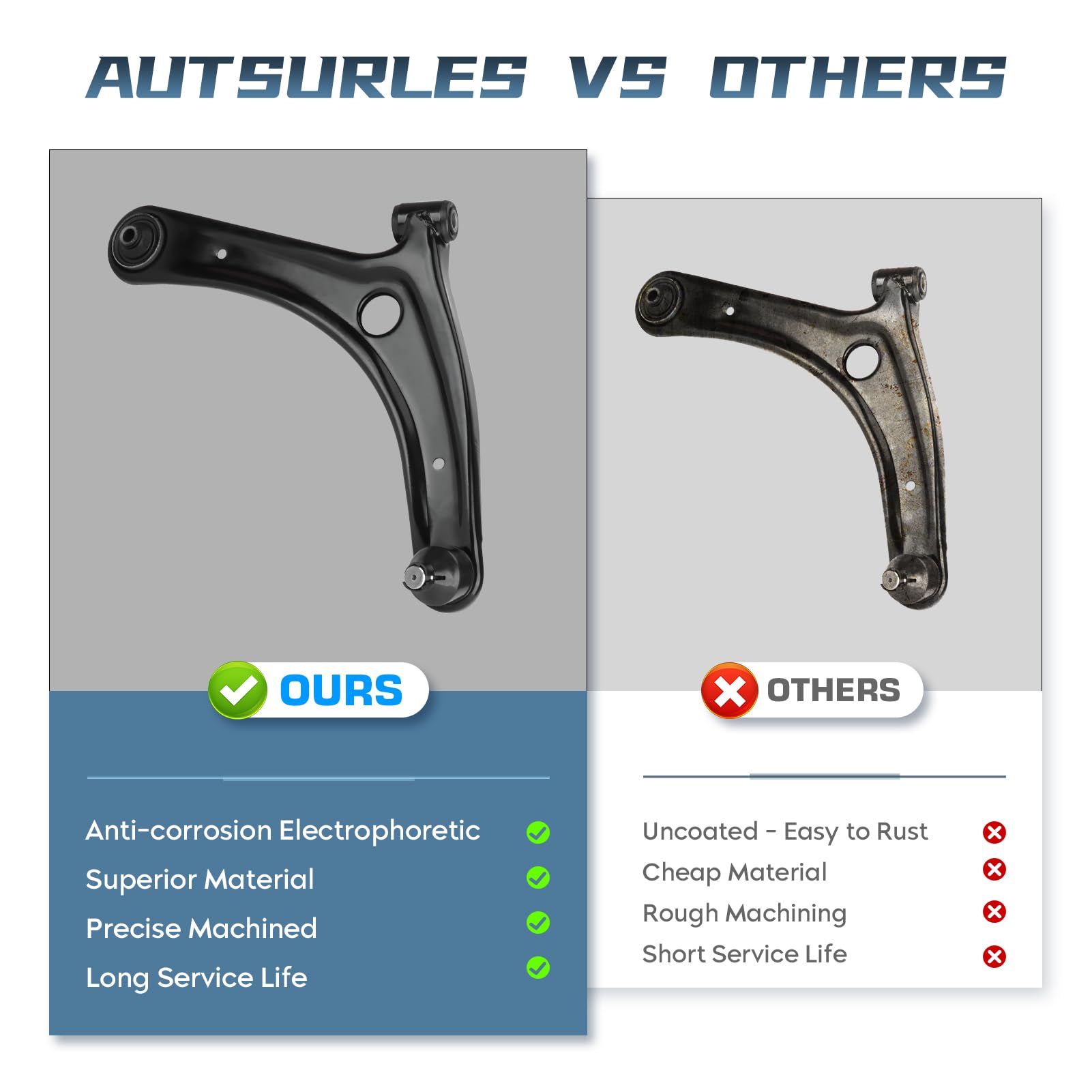 Autsurles front lower control arm assembly kit, complete replacement for easy install.