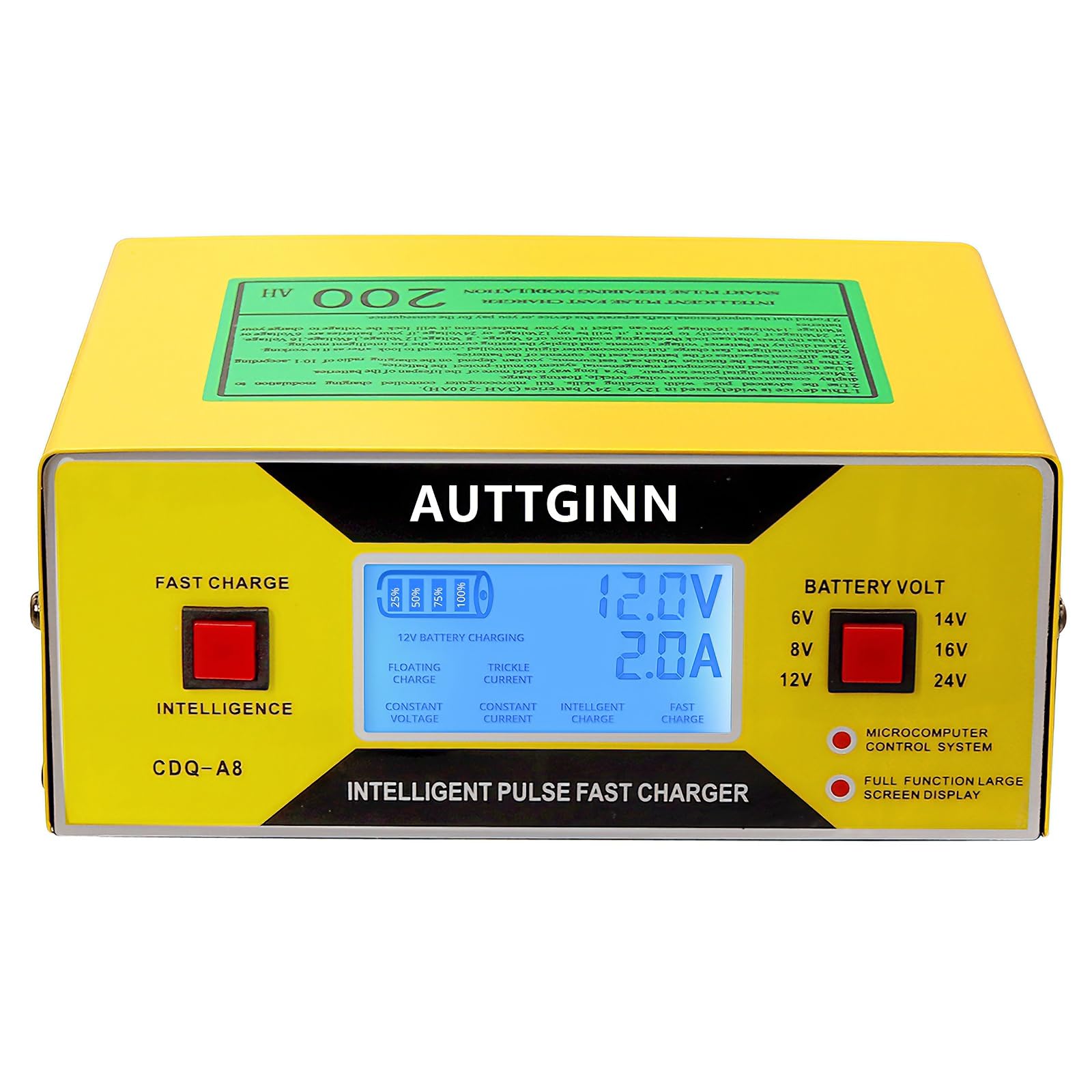 AUTTGINN charger automatically selects voltage for multiple battery voltages.