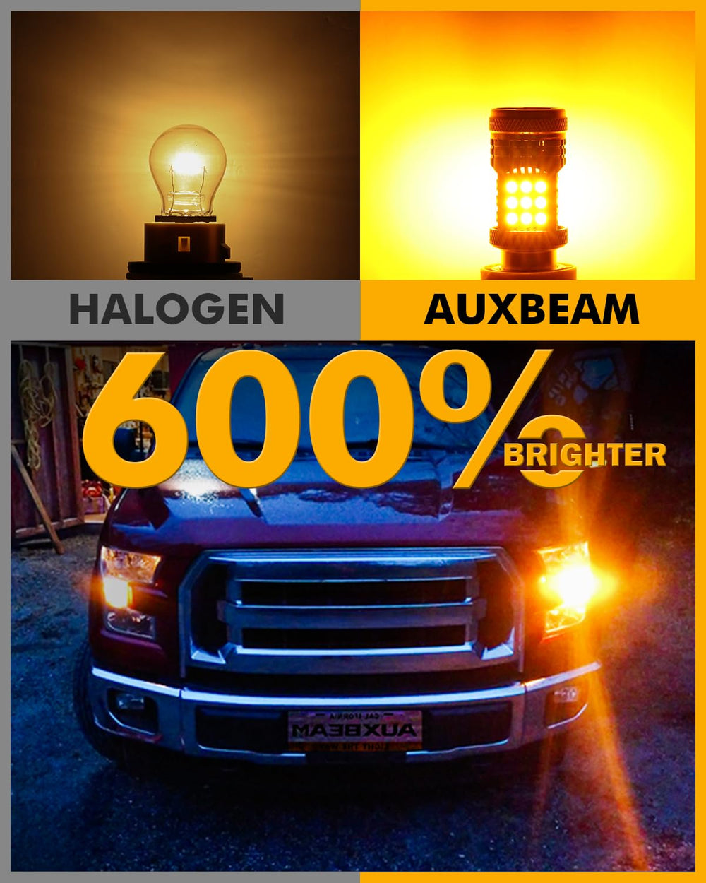 Auxbeam 1156A amber LED bulb installed in socket for reliable signaling