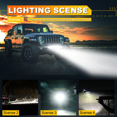 Auxbeam 12-inch light bar showing spot and flood beams for versatile off-road lighting.