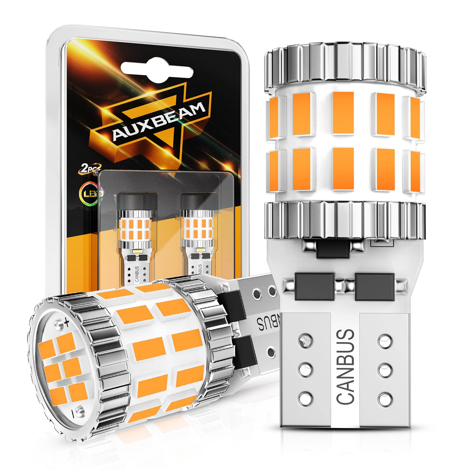 Auxbeam 194 LED bulbs for license plate light provide bright amber illumination.