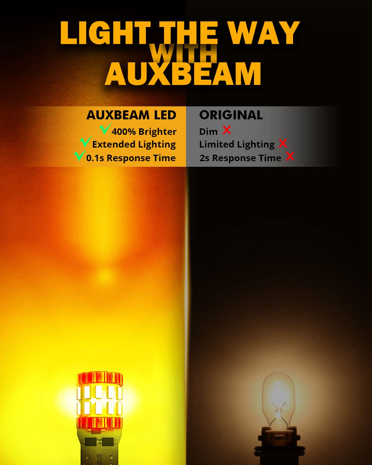 Auxbeam 194 LED bulbs illuminate luggage compartment with reliable amber light.