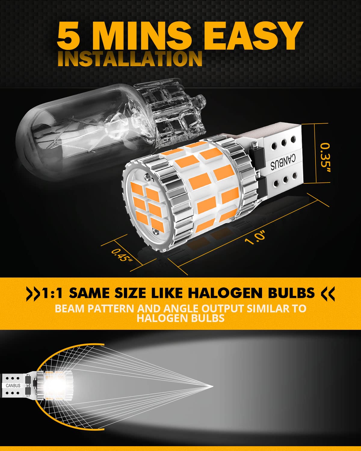 Auxbeam 194 LED bulbs for map light deliver crisp amber illumination.