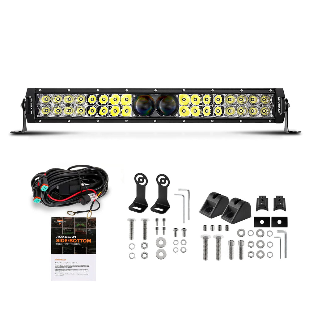 Auxbeam 22in light bar with 5D Pro lens front view for extended night illumination.