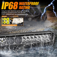Auxbeam 22in light bar IP68 housing endures harsh weather for outdoor use.