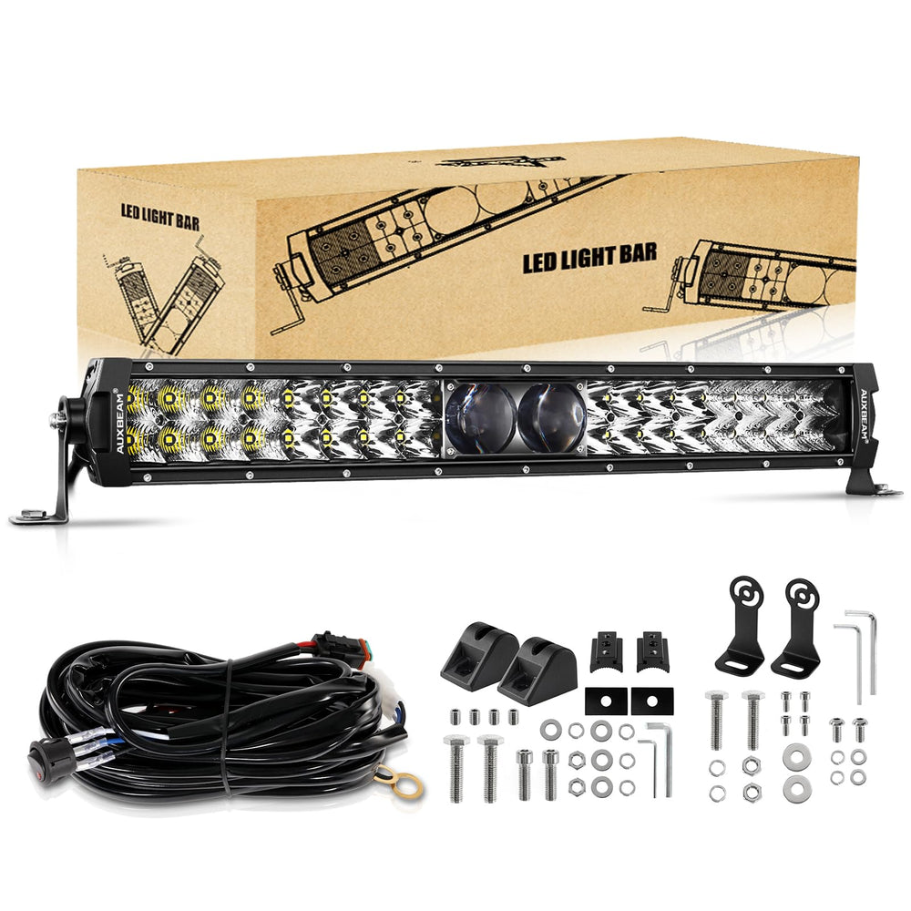 Auxbeam 22-inch LED light bar front view for strong night illumination on off-road trips