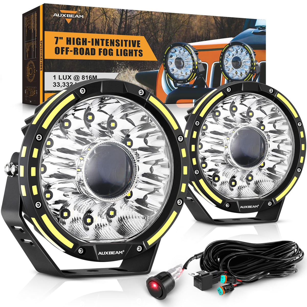 Auxbeam 360-PRO round lights with beam-combo for enhanced night visibility on rugged trails