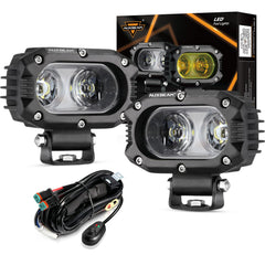 Auxbeam 4-inch LED light pods deliver a wide flood beam for night visibility.