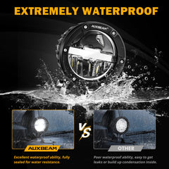 Auxbeam 4-inch round offroad light with IP68 waterproof rating stands up to rain and mud.