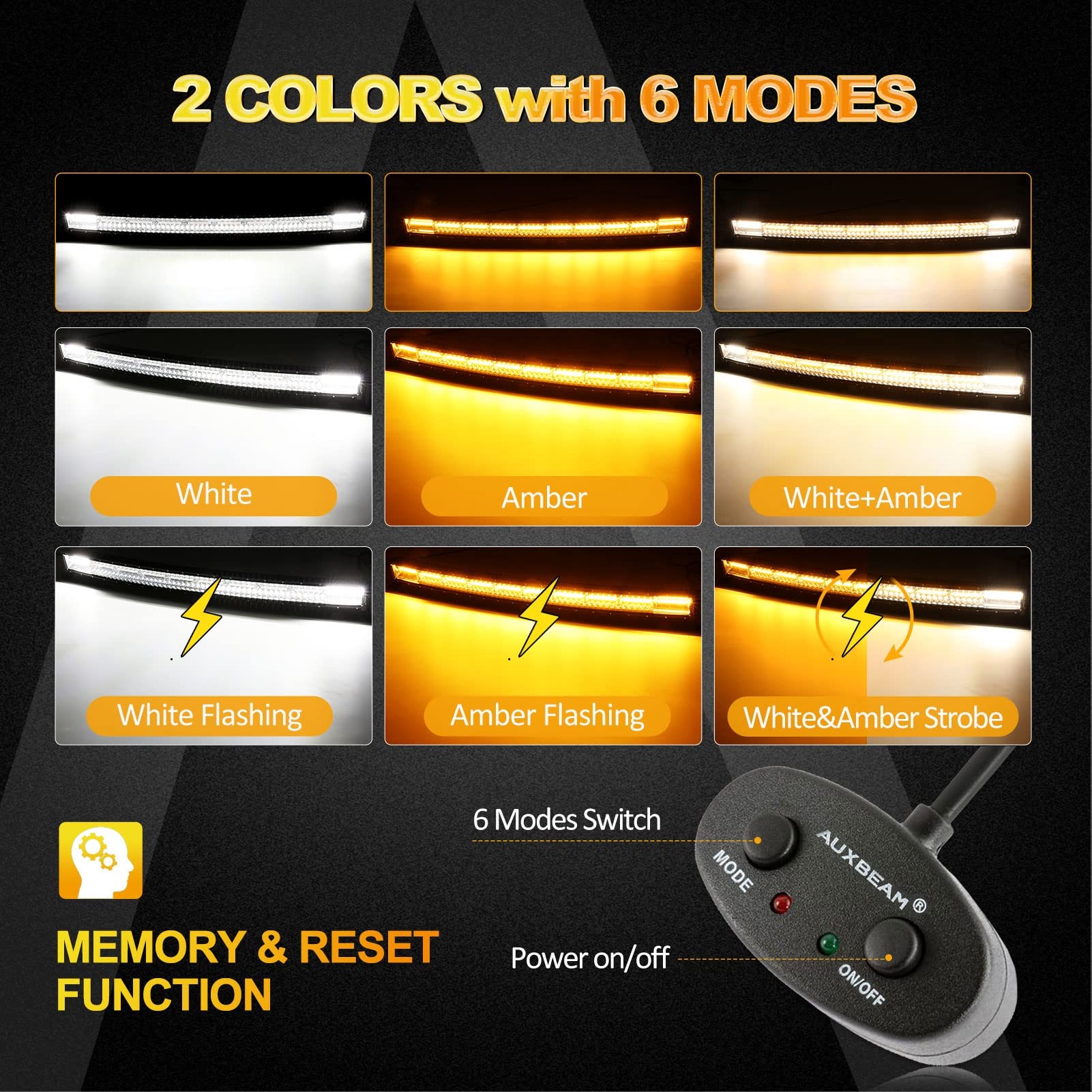 Auxbeam 42-inch LED light bar amber mode enhances fog penetration