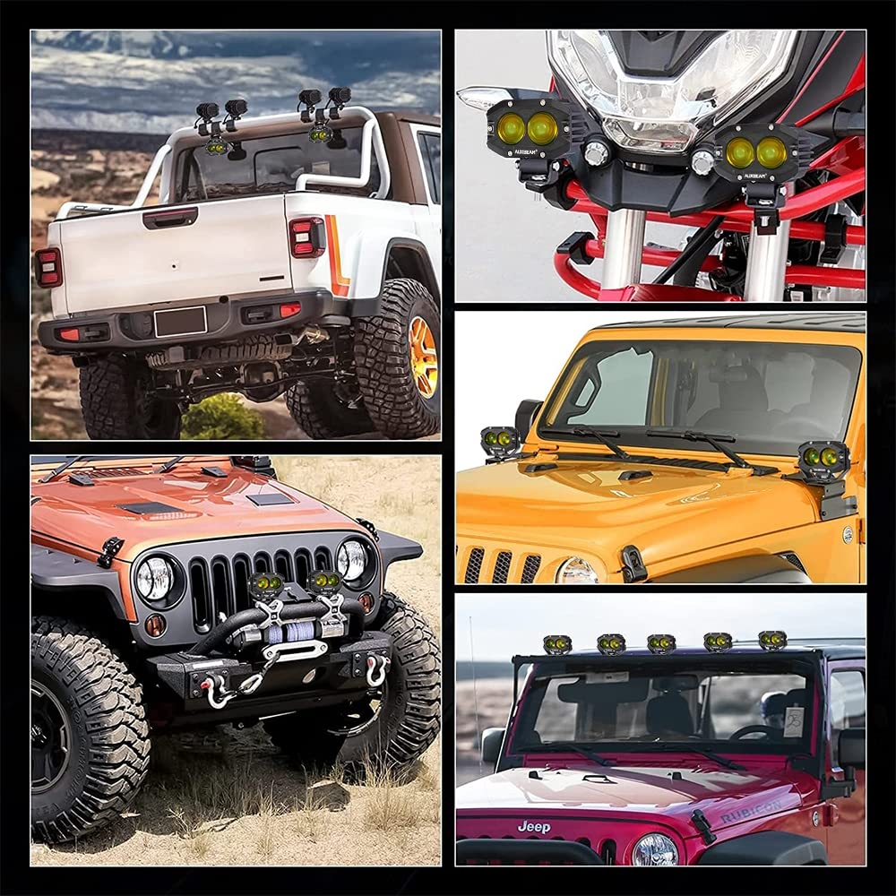 Auxbeam amber fog light pod mounted on off-road vehicle.