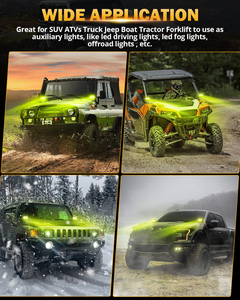 Auxbeam amber fog light pod with plug-and-play harness.