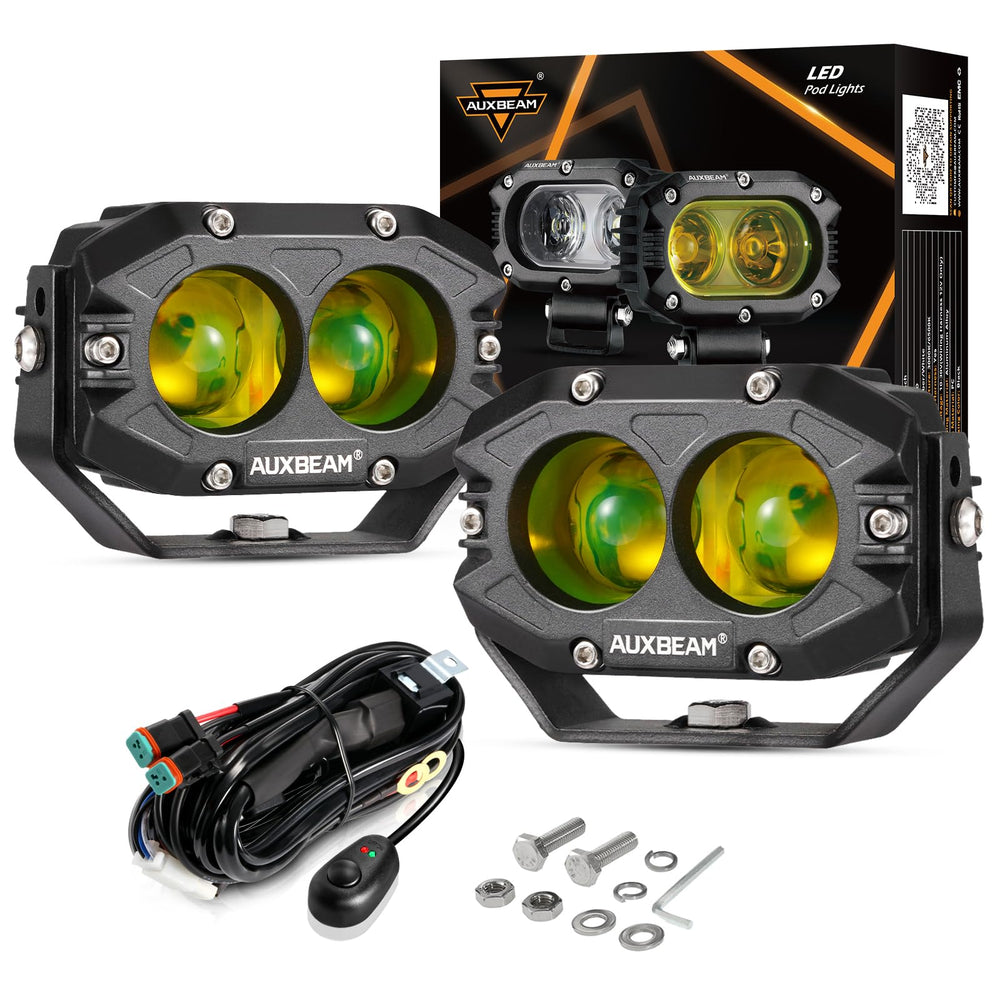 Auxbeam 4 inch amber fog light pod front view enhances forward visibility