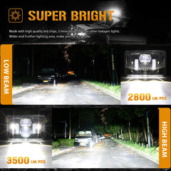 Auxbeam 4x6 LED headlights showing broad beam for safer night driving.