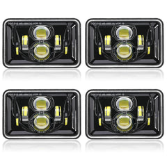Auxbeam 4x6 LED headlights closeup with projector for brighter highway visibility.