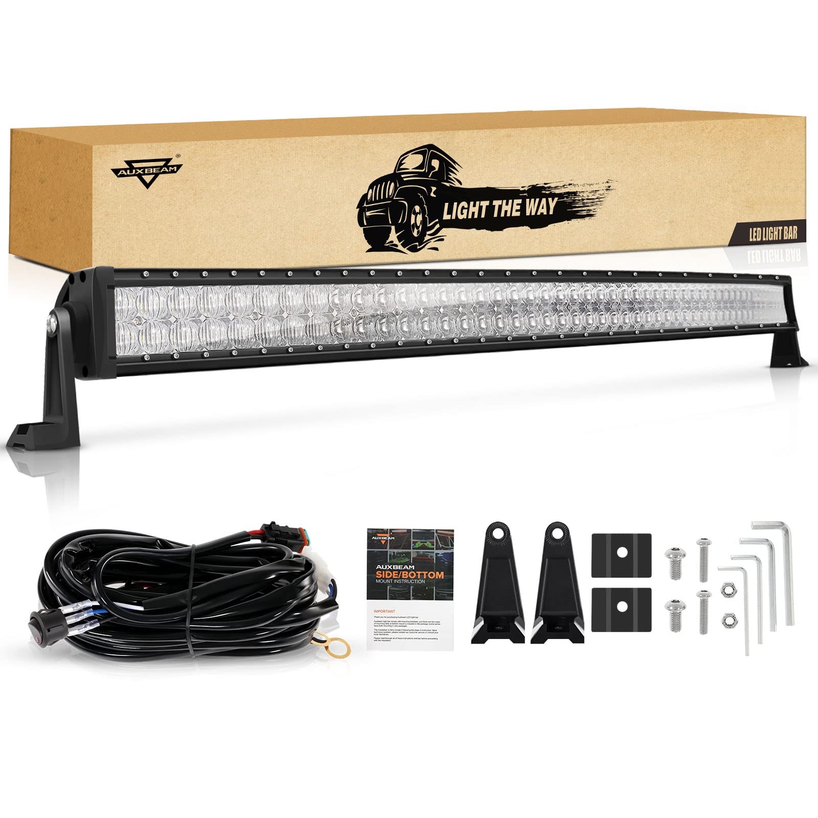 Auxbeam 50-inch curved LED light bar front view enhances off-road visibility.