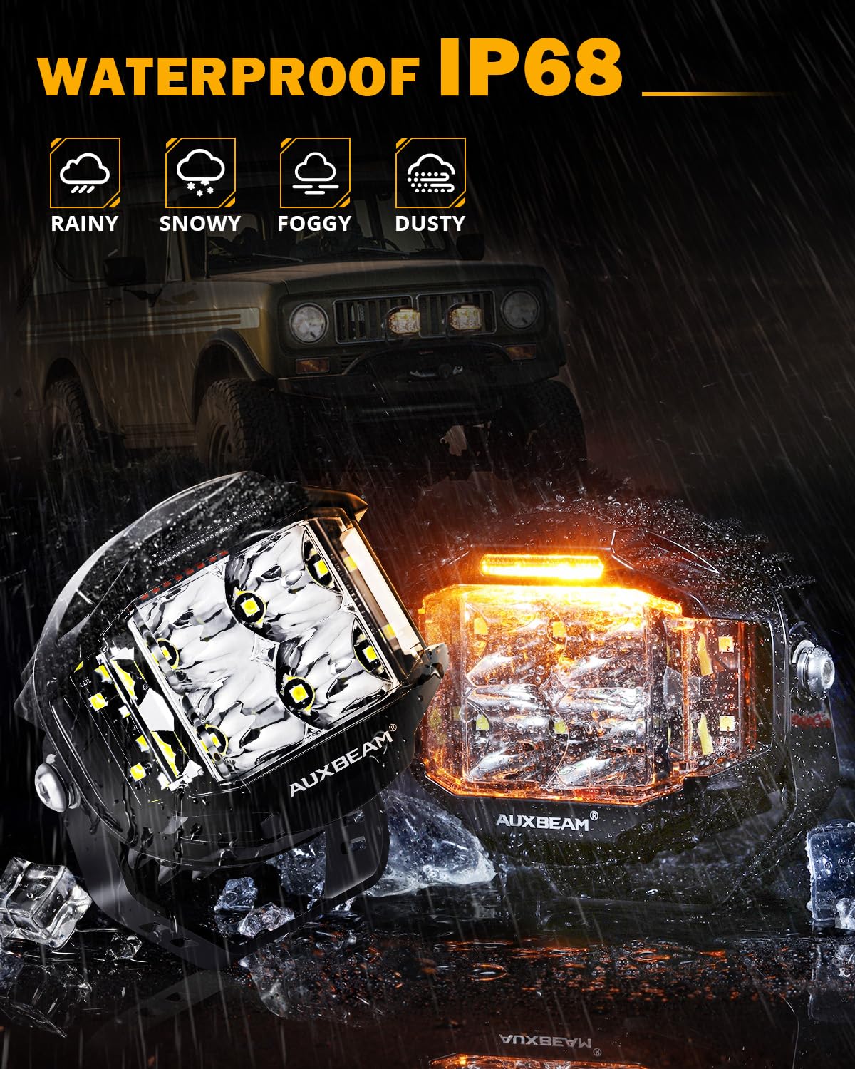 Auxbeam long lifespan up to 50,000 hours supports lasting on-road and off-road use.