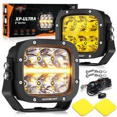 Auxbeam 5-inch LED off-road light with amber DRL for visibility.