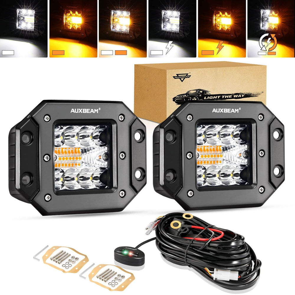 Auxbeam 5in LED pod flush-mount for broader front illumination on off-road trips.