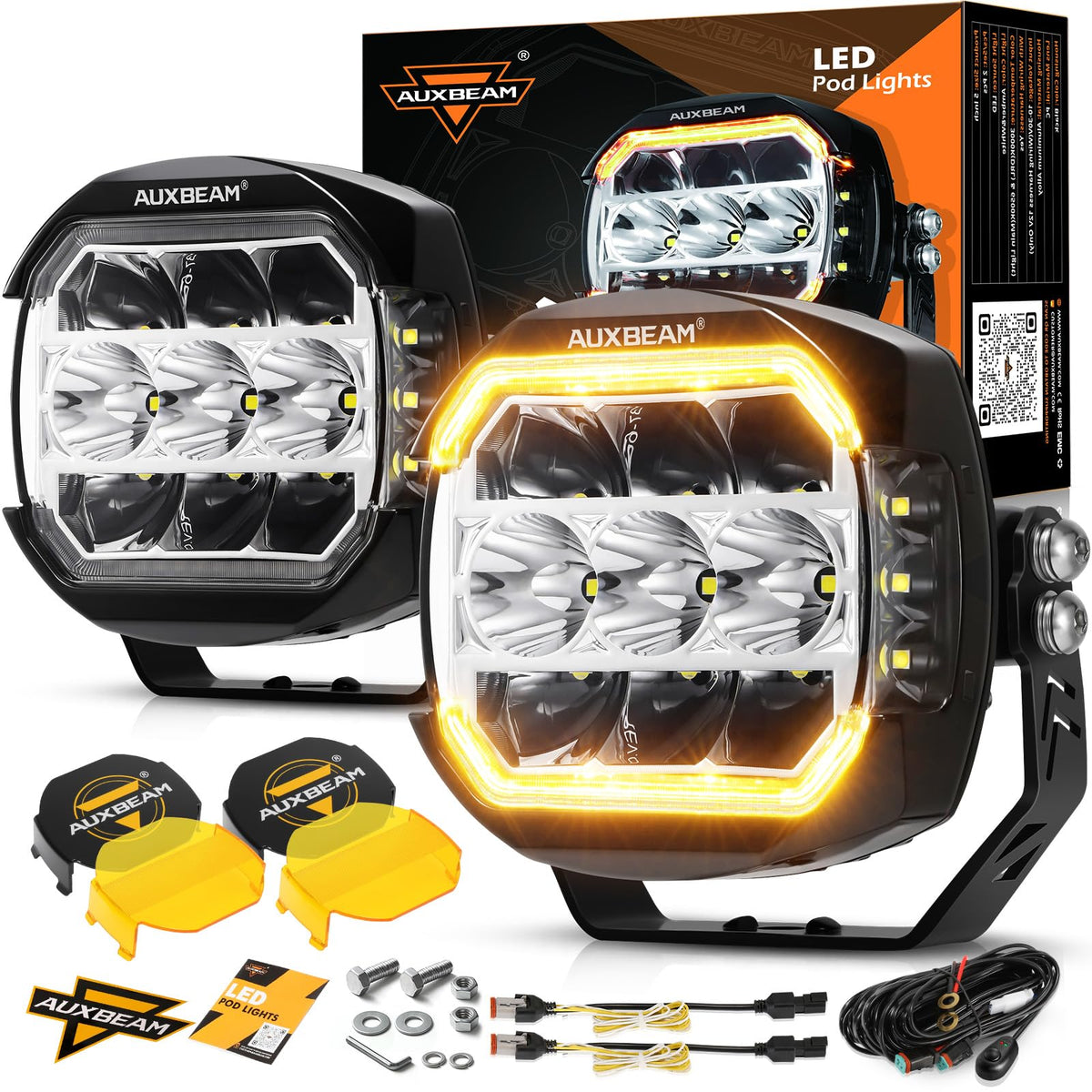 Auxbeam 5inch LED offroad light front view improves night visibility on rugged trails.