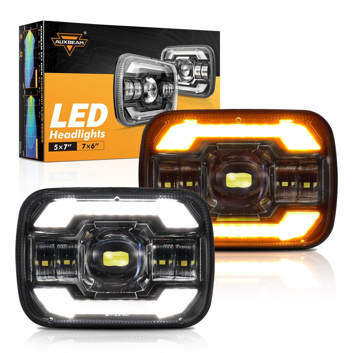 Auxbeam 5x7 headlight high beam offers bright long-range illumination for Jeep Wrangler