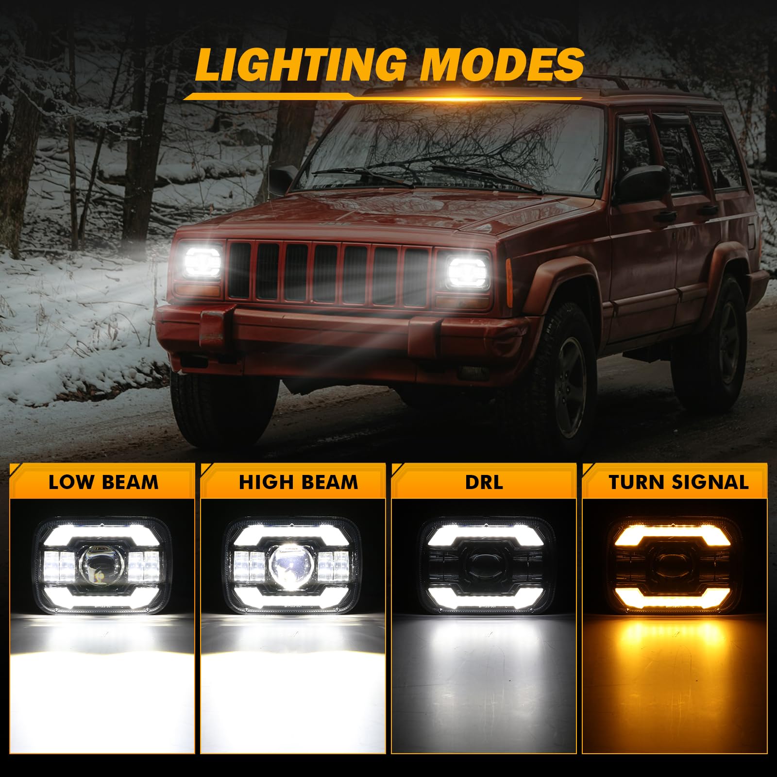 Auxbeam 5x7 headlight low beam provides broad, steady night visibility for safe driving